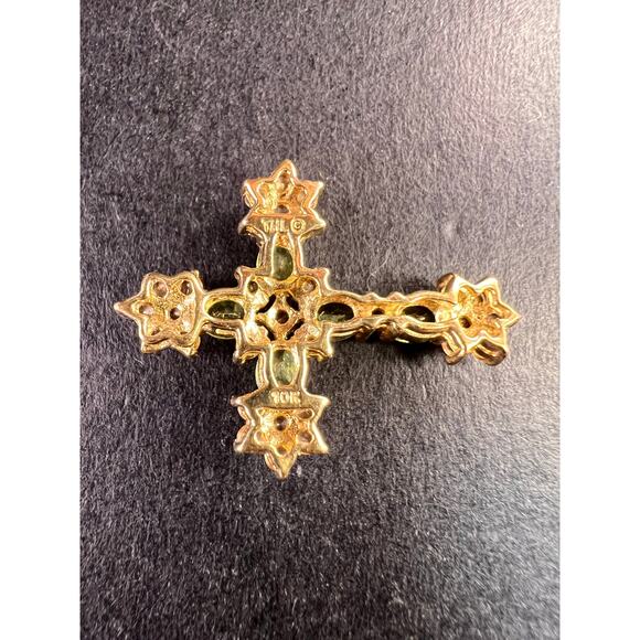 Vintage 10K Yellow Gold Tsavorite and Golden Beryl Cross Pendant – Samuel Aaron - Picture 9 of 10